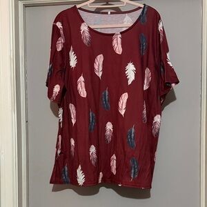SHEIN Burgundy Leaf Print Short Sleeve Top